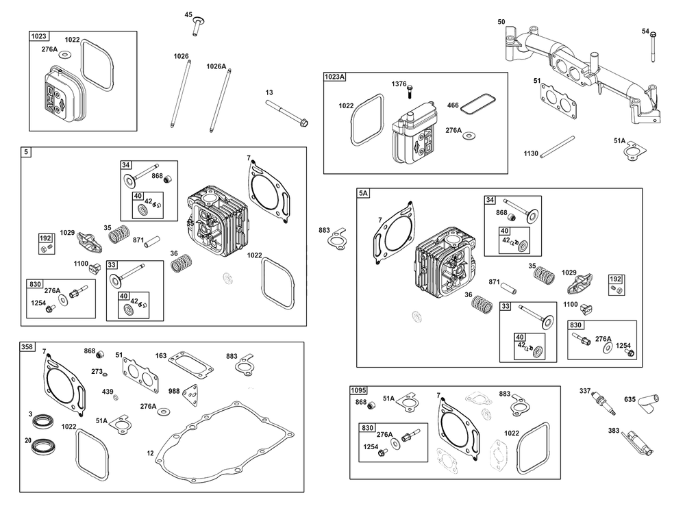 Cylinder Head Group Diagram and Parts List for 386777-0010-B5  Briggs and Stratton Engine